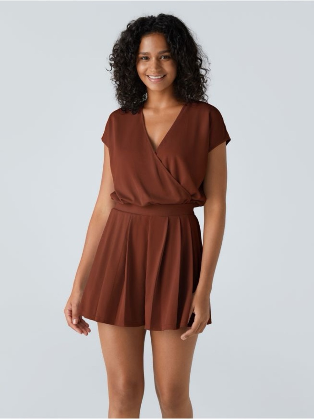 HALARA Rust Waffle Weave Wrap Front Pleated Romper Women’s Large